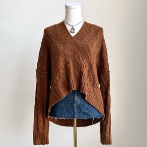 American Eagle Brown Knit Hooded Sweater Women’s Small Cozy Fall Winter Layer